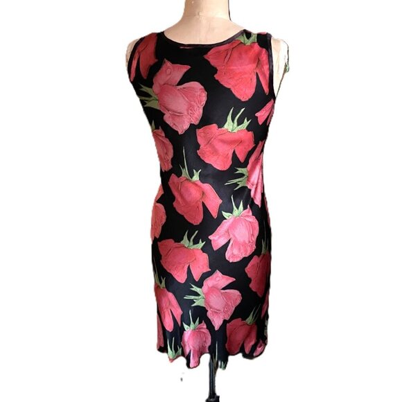 Vintage 90s Y2K Miss Selfridges slip dark florals fitted satin dress - Picture 2 of 16